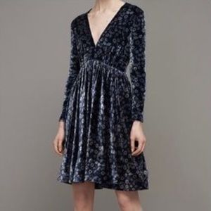Rebecca Taylor Liane Navy Blue Velvet Floral Dress